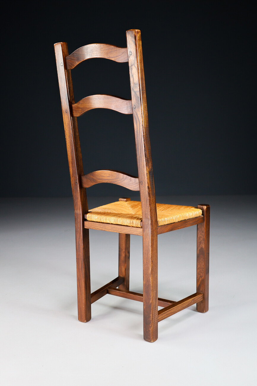 Mid century modern Elmwood and cane High Back Dining chairs, France 1960s Mid-20th century