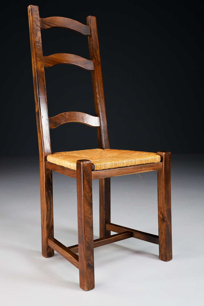 Mid century modern Elmwood and cane High Back Dining chairs, France 1960s Mid-20th century