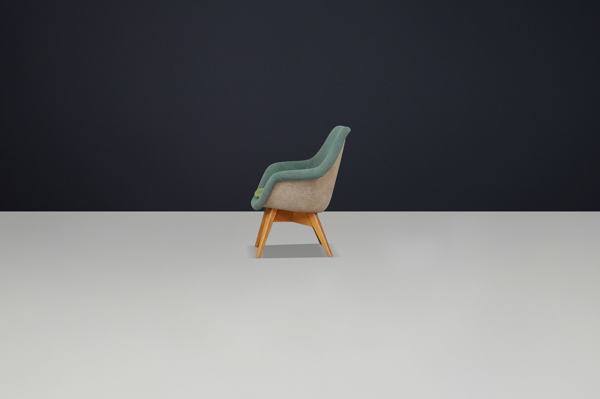 Mid century modern Fiberglass Lounge Chair by Miroslav Navrátil for Vertex in original fabric . Mid-20th century