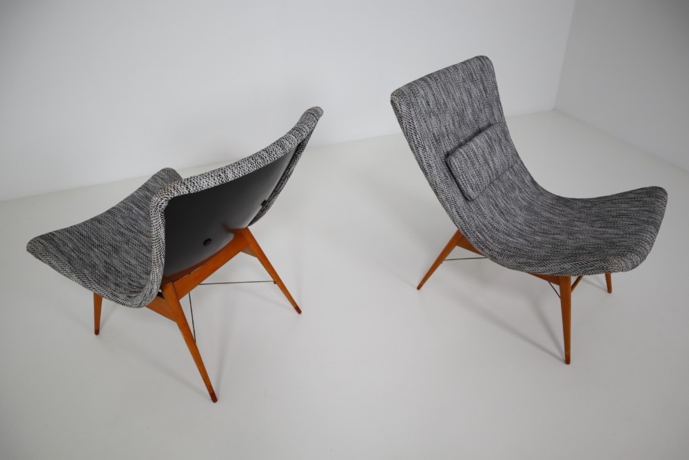 Mid century modern Fiberglass,Wood Mid-Century Fiberglass Lounge Chairs by Miroslav Navratil for Cesky Nabytek Mid-20th century