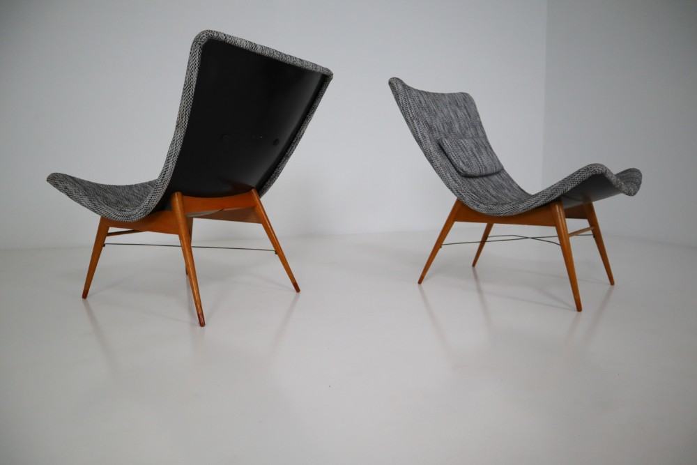Mid century modern Fiberglass,Wood Mid-Century Fiberglass Lounge Chairs by Miroslav Navratil for Cesky Nabytek Mid-20th century