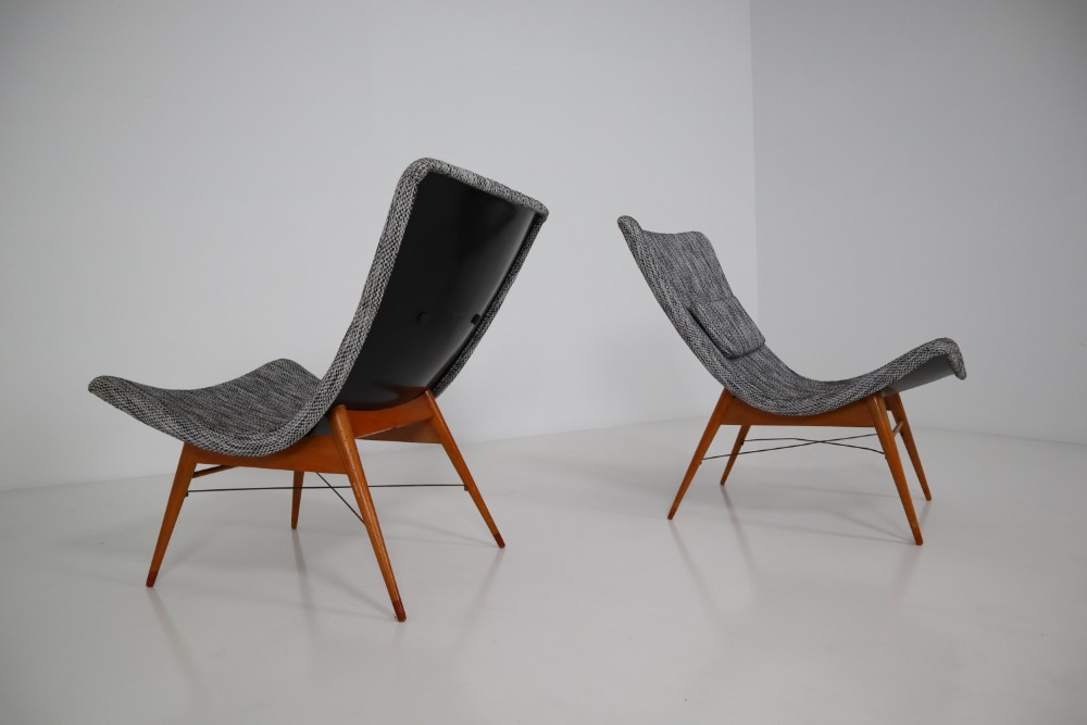 Mid century modern Fiberglass,Wood Mid-Century Fiberglass Lounge Chairs by Miroslav Navratil for Cesky Nabytek Mid-20th century