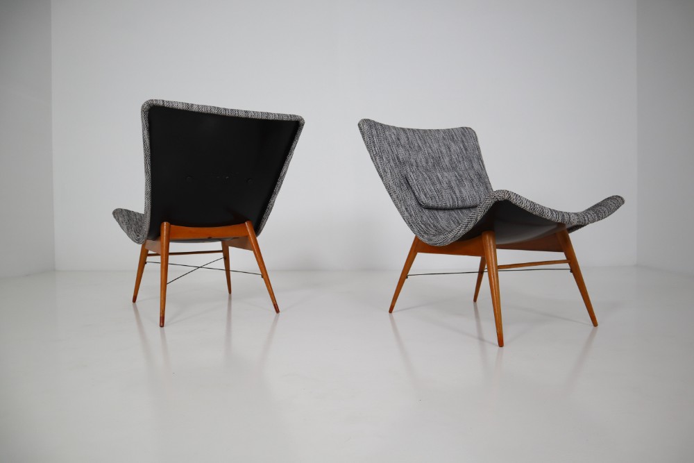 Mid century modern Fiberglass,Wood Mid-Century Fiberglass Lounge Chairs by Miroslav Navratil for Cesky Nabytek Mid-20th century