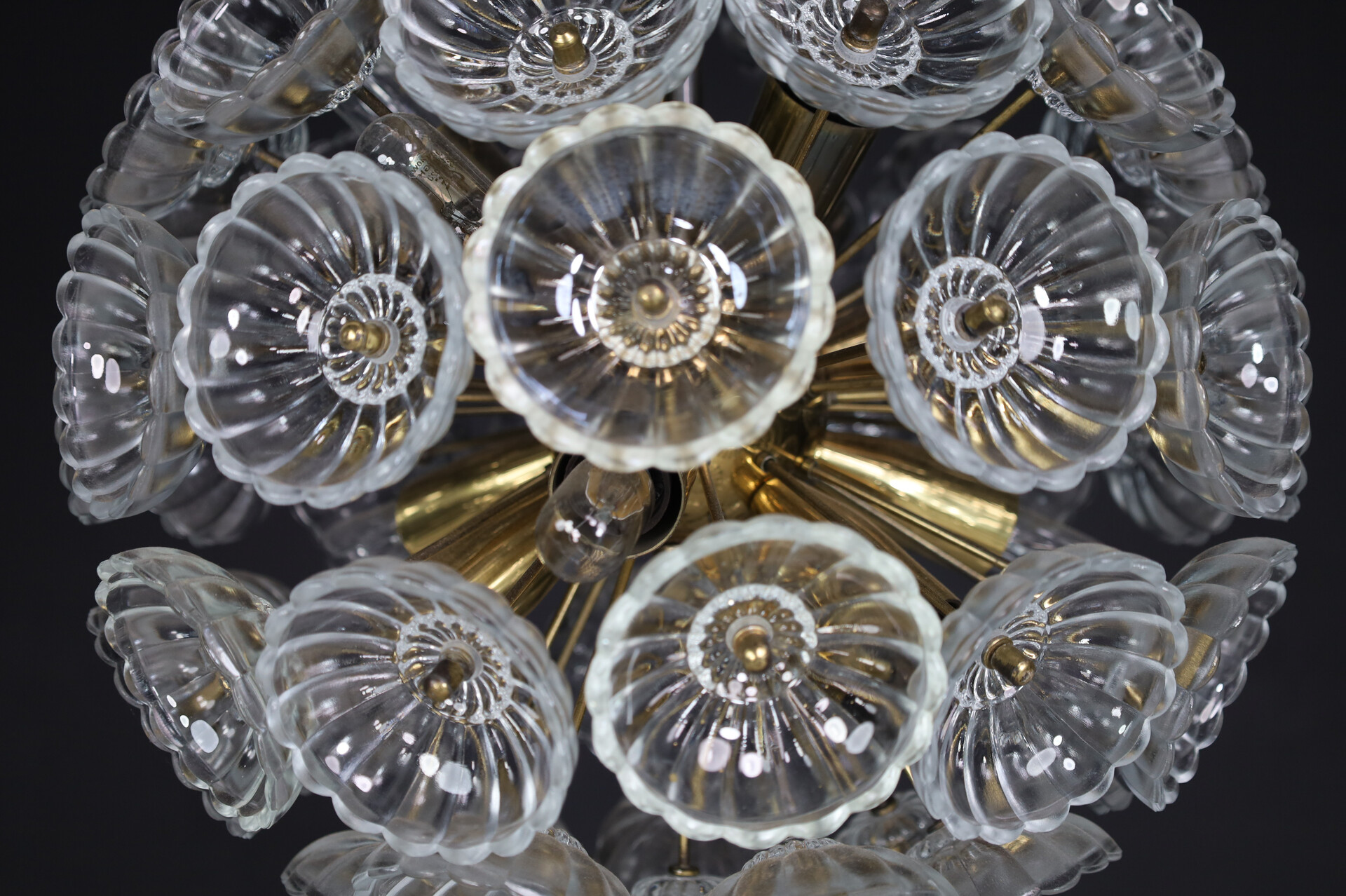 Mid century modern Floral Glass and Brass Chandelier, Germany, 1960s Mid-20th century