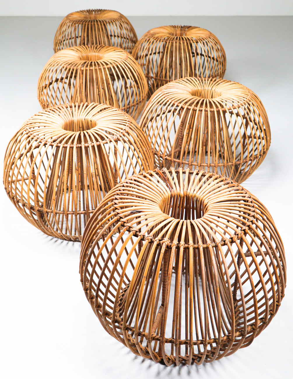 Mid-Century Modern Franco Albini Style Wicker Ottoman, Stool or Side table.Italy 1950s Mid-20th century