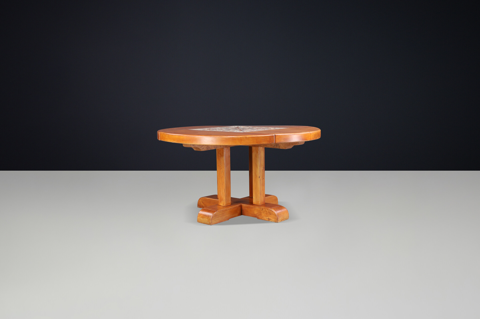 Mid century modern French Elm and Ceramic Dining Table by A. Picard, 1970s Mid-20th century