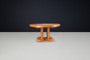 Mid century modern French Elm and Ceramic Dining Table by A. Picard, 1970s Mid-20th century