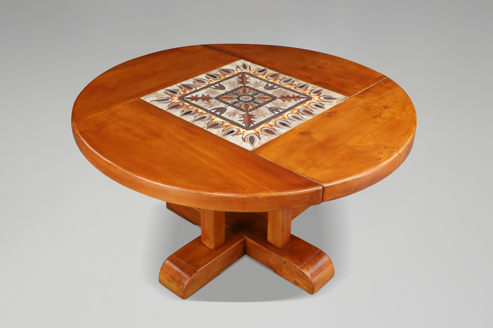 Mid century modern French Elm and Ceramic Dining Table by A. Picard, 1970s Mid-20th century