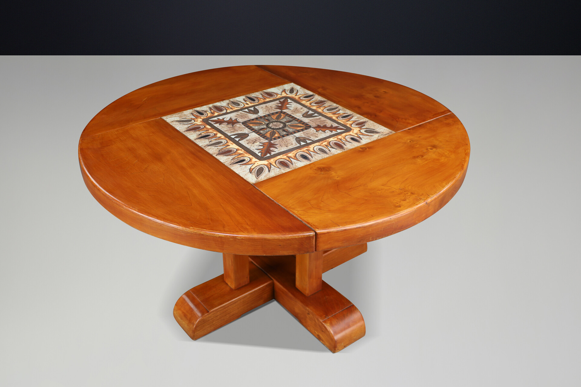 Mid century modern French Elm and Ceramic Dining Table by A. Picard, 1970s Mid-20th century