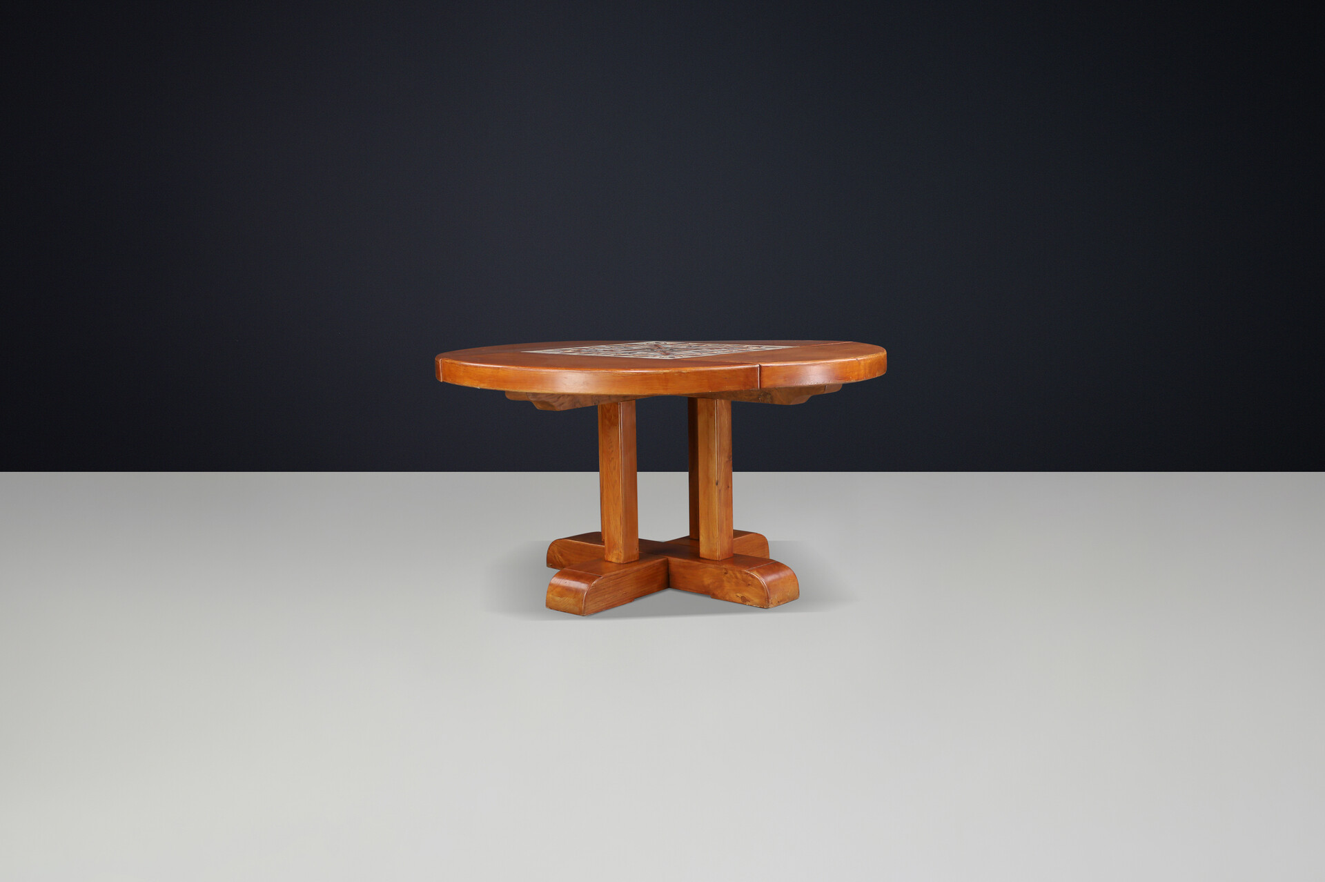 Mid century modern French Elm and Ceramic Dining Table by A. Picard, 1970s Mid-20th century