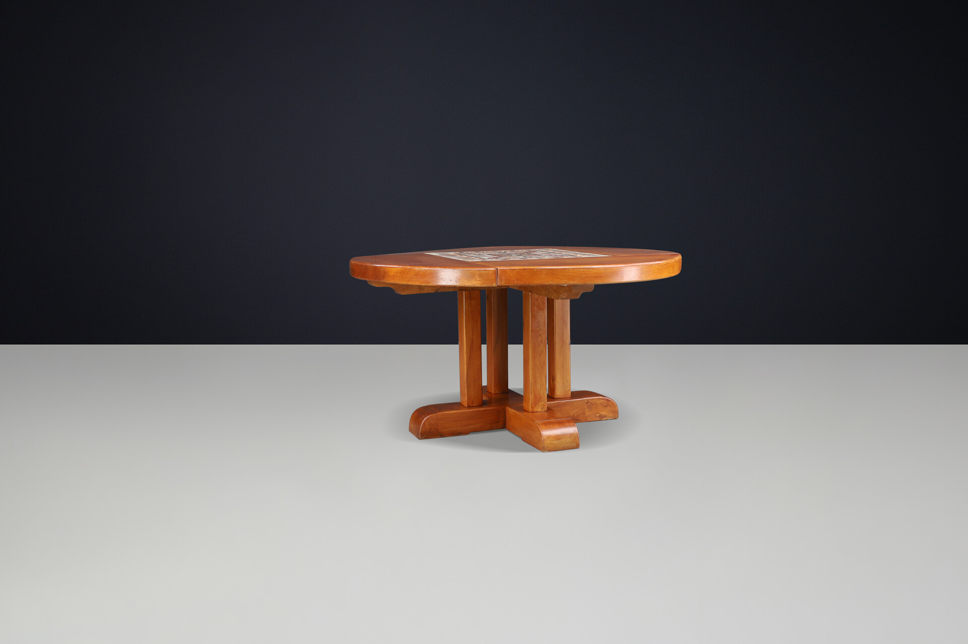 Mid century modern French Elm and Ceramic Dining Table by A. Picard, 1970s Mid-20th century