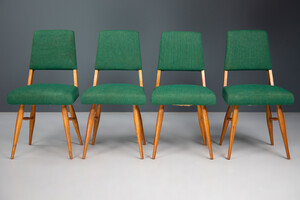 Mid century modern French Oak Chairs With Original Green Upholstered Fabric, France 1950 Mid-20th century