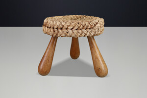 Mid century modern French Rope Stool by Audoux Minet, Mid-Century Tripod, 1960s Mid-20th century
