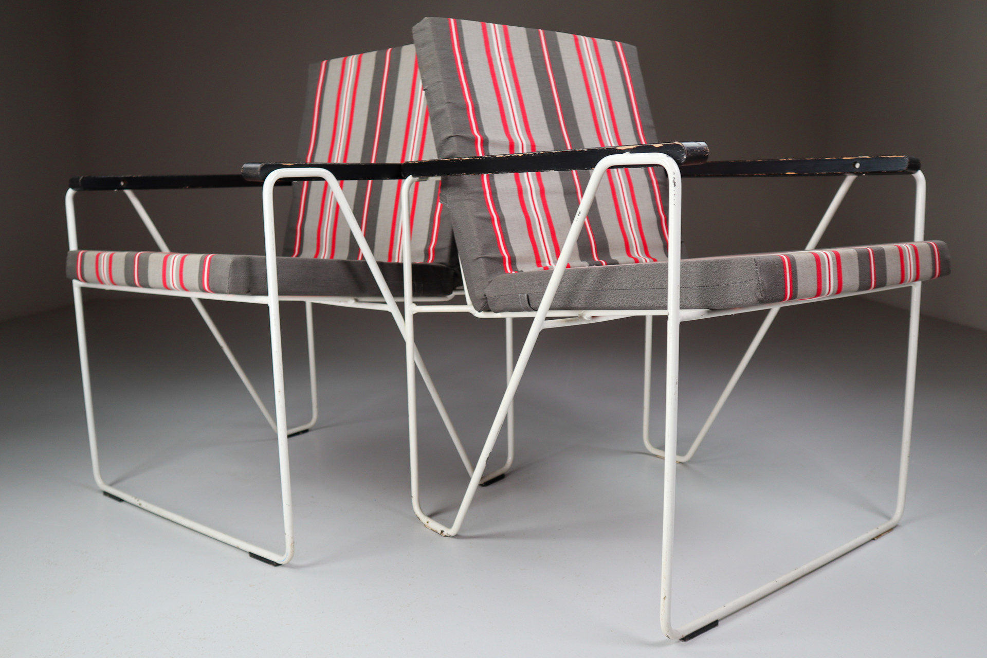 Mid century modern Garden / Patio Armchairs in Steel and wood, France 1960s Mid-20th century