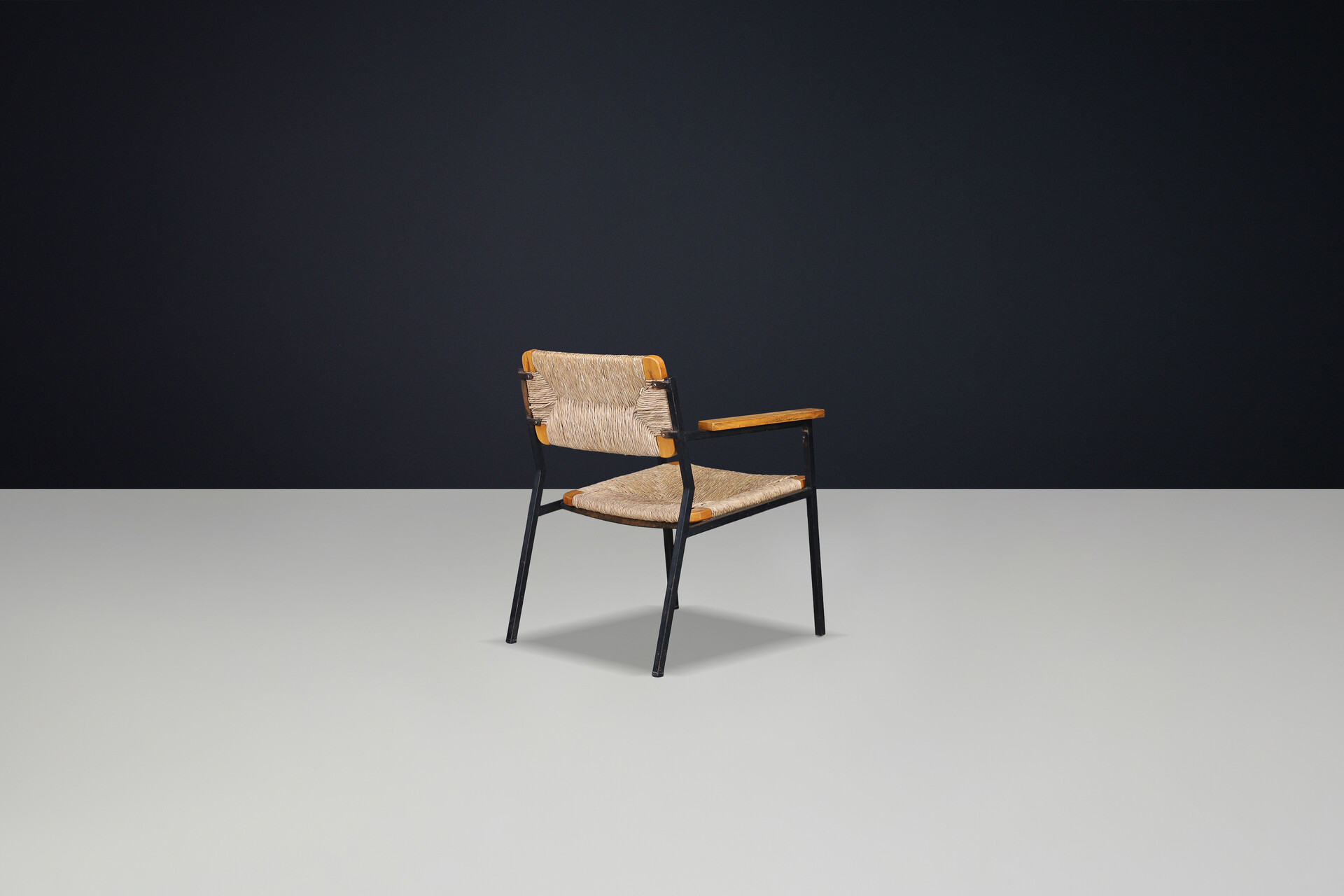 Mid century modern Gijs van de sluis wicker, wood and metal armchairs, The Netherlands  1970 Late-20th century