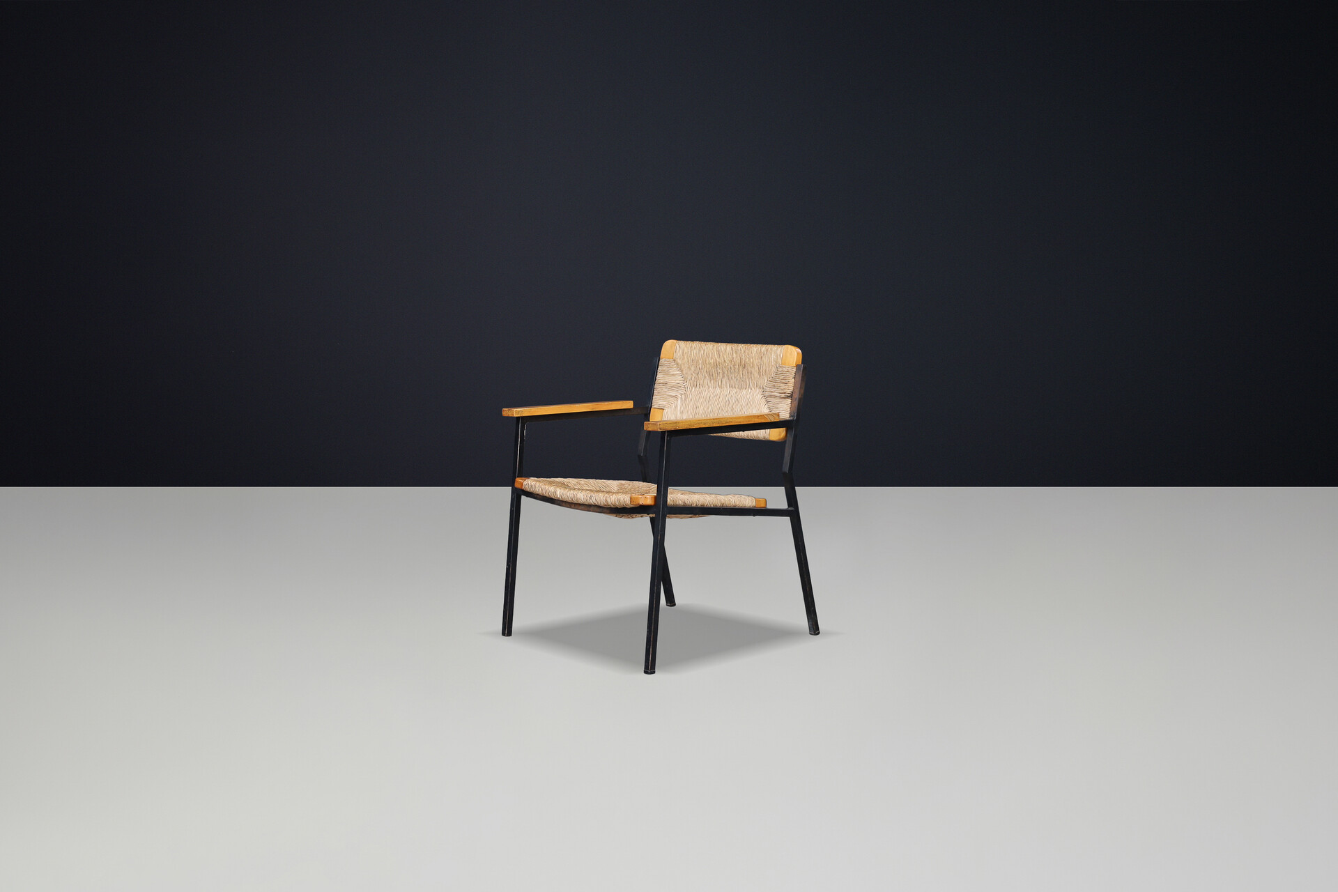 Mid century modern Gijs van de sluis wicker, wood and metal armchairs, The Netherlands  1970 Late-20th century