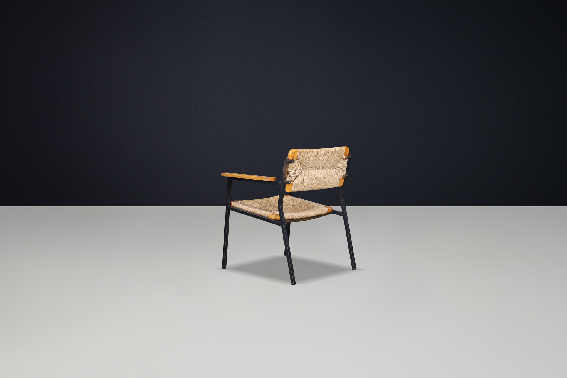 Mid century modern Gijs van de sluis wicker, wood and metal armchairs, The Netherlands  1970 Late-20th century