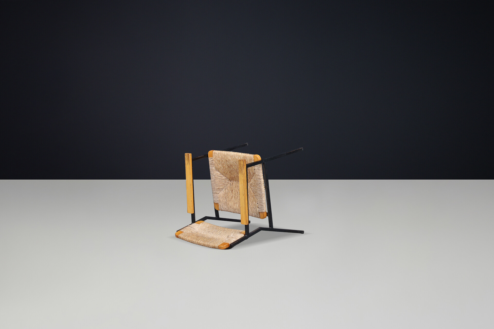 Mid century modern Gijs van de sluis wicker, wood and metal armchairs, The Netherlands  1970 Late-20th century