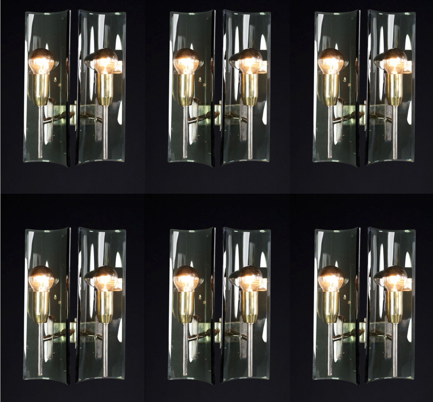 Mid century modern Gino Paroldo Sconces in Brass and Curved Glass, Italy 1950s Mid-20th century