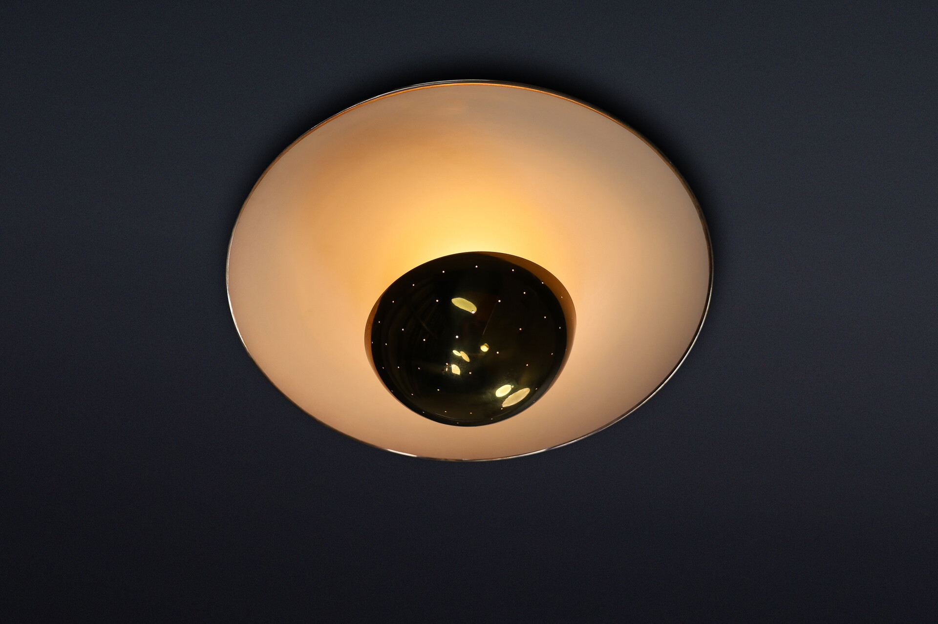 Mid century modern Gino Sarfatti Model 155 Ceiling Lamp for Arteluce, Italy, 1950, Brass & White Mid-20th century