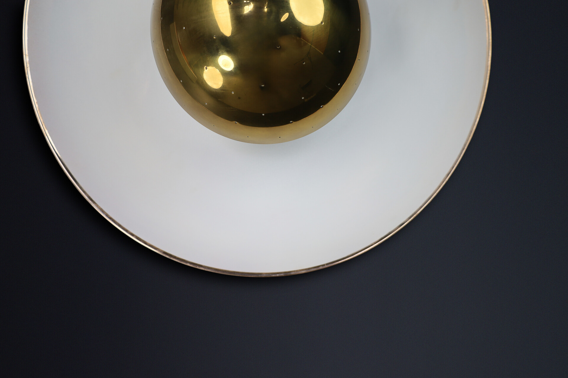 Mid century modern Gino Sarfatti Model 155 Ceiling Lamp for Arteluce, Italy, 1950, Brass & White Mid-20th century