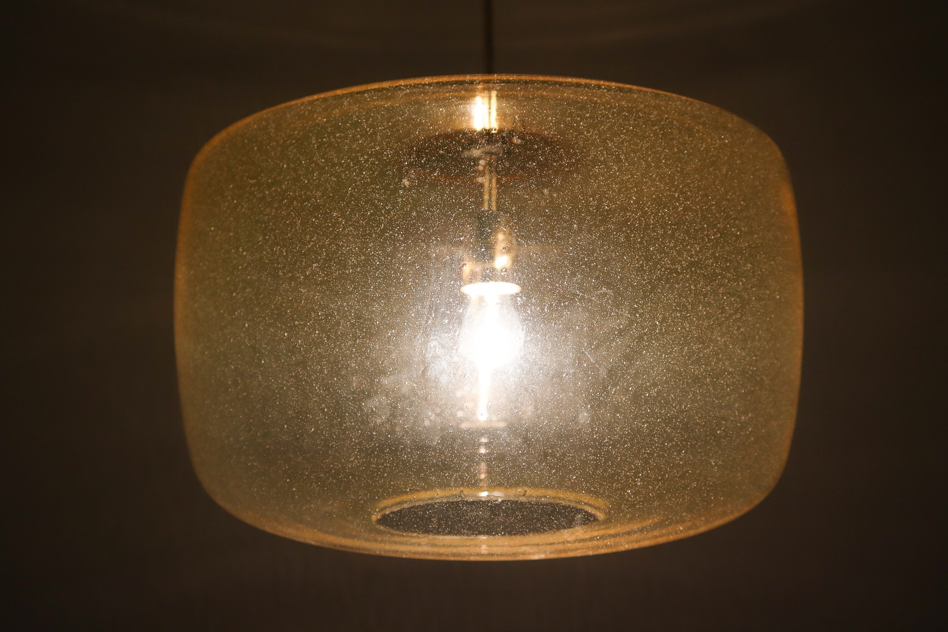 Mid century modern Glass Large Modern Pendants in Amber Hand Blown Colored Glass and Brass, Europe, 1970s Mid-20th century