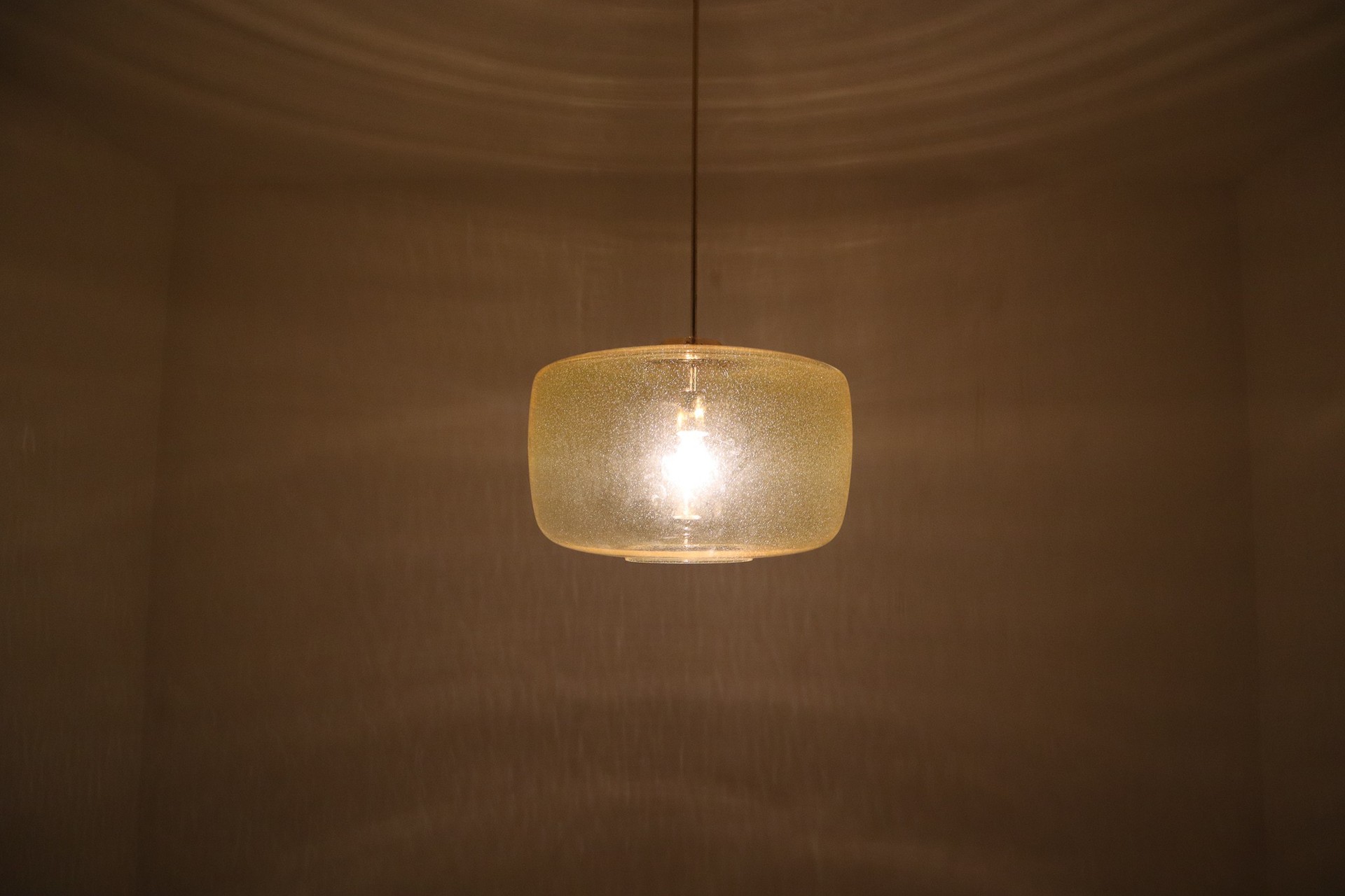 Mid century modern Glass Large Modern Pendants in Amber Hand Blown Colored Glass and Brass, Europe, 1970s Mid-20th century