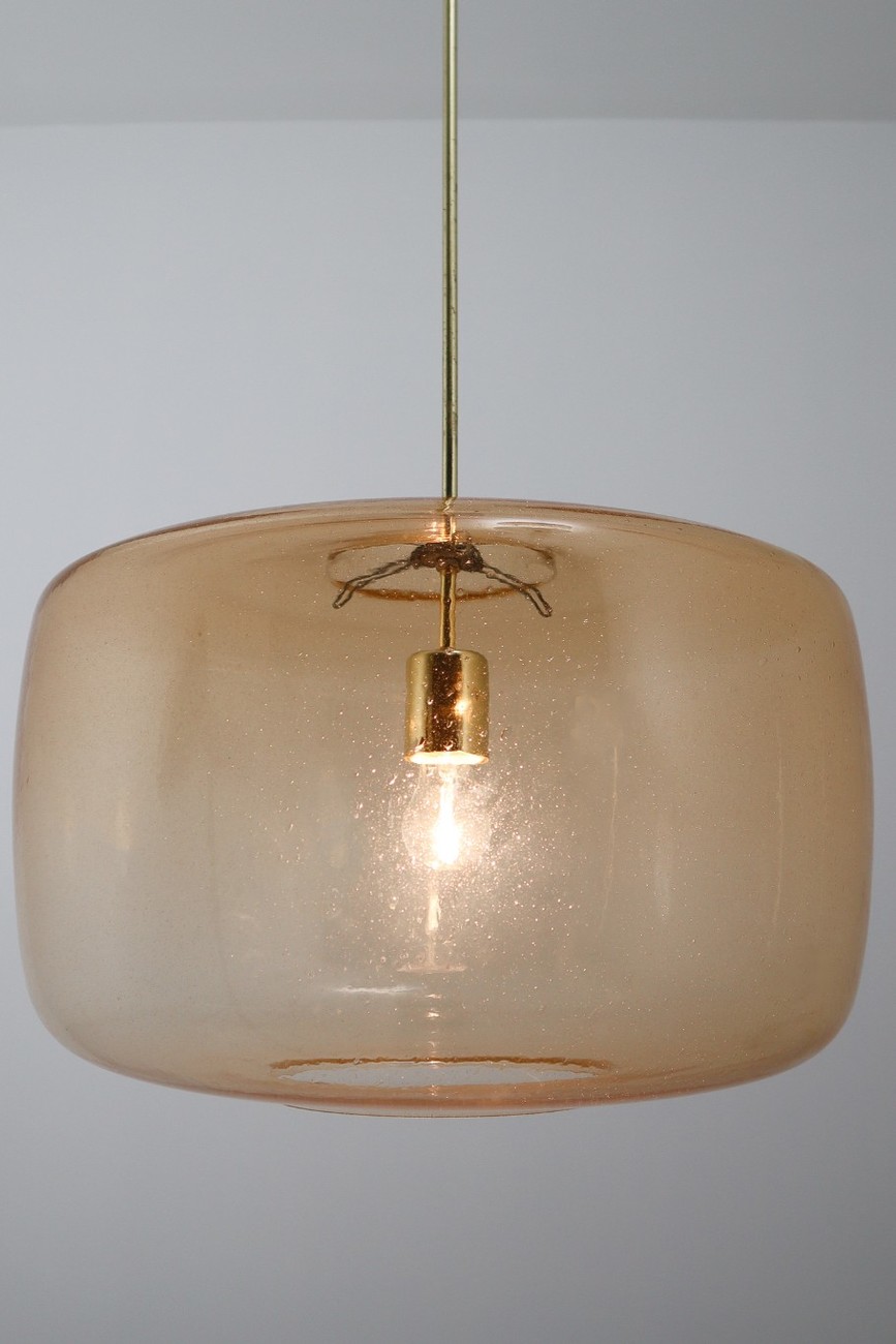 Mid century modern Glass Large Modern Pendants in Amber Hand Blown Colored Glass and Brass, Europe, 1970s Mid-20th century
