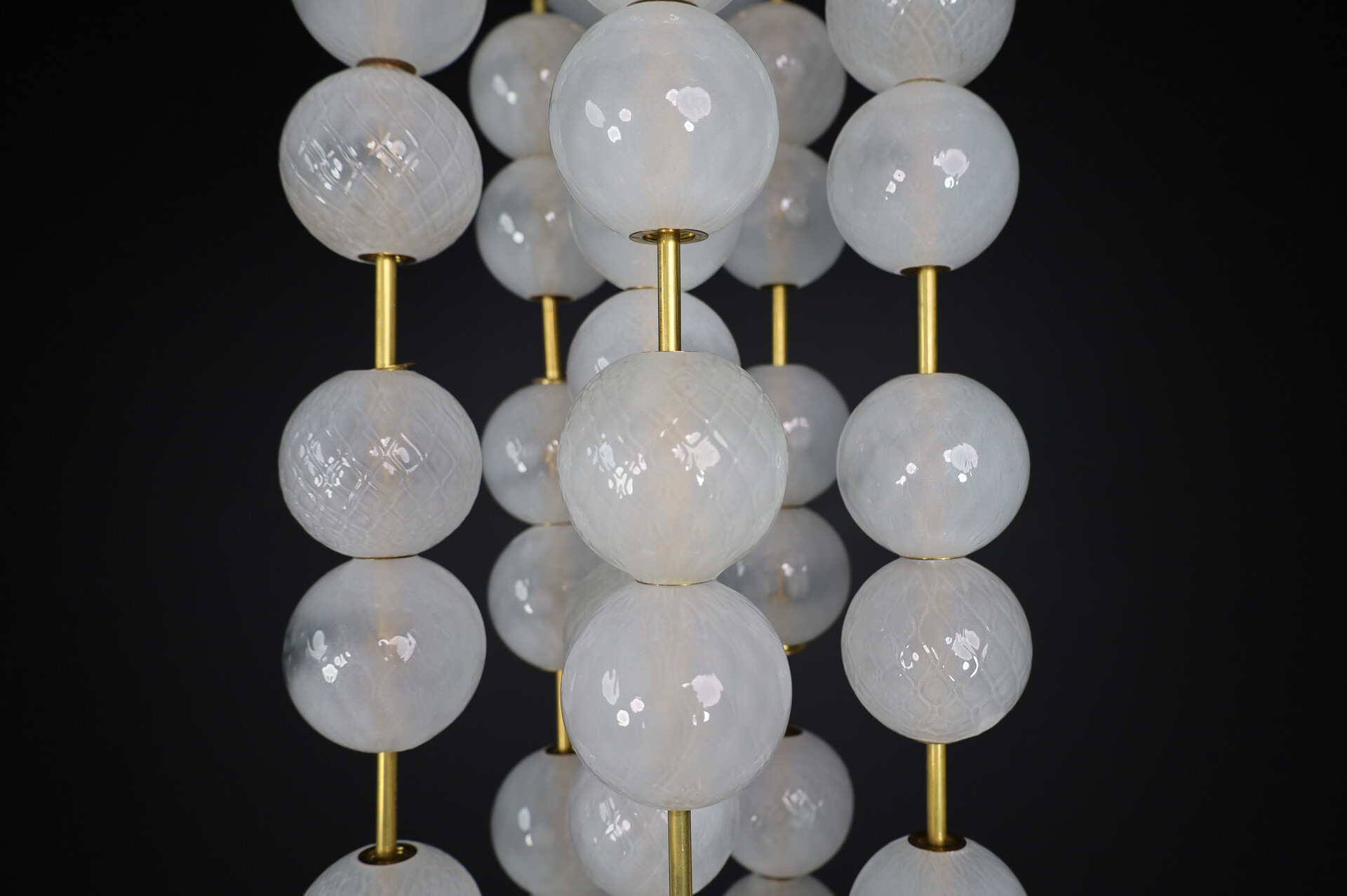 Mid century modern Grand Bohemian Chandeliers With Brass Fixture And Hand-Blowed Frosted Glass Globes, 1960s Mid-20th century