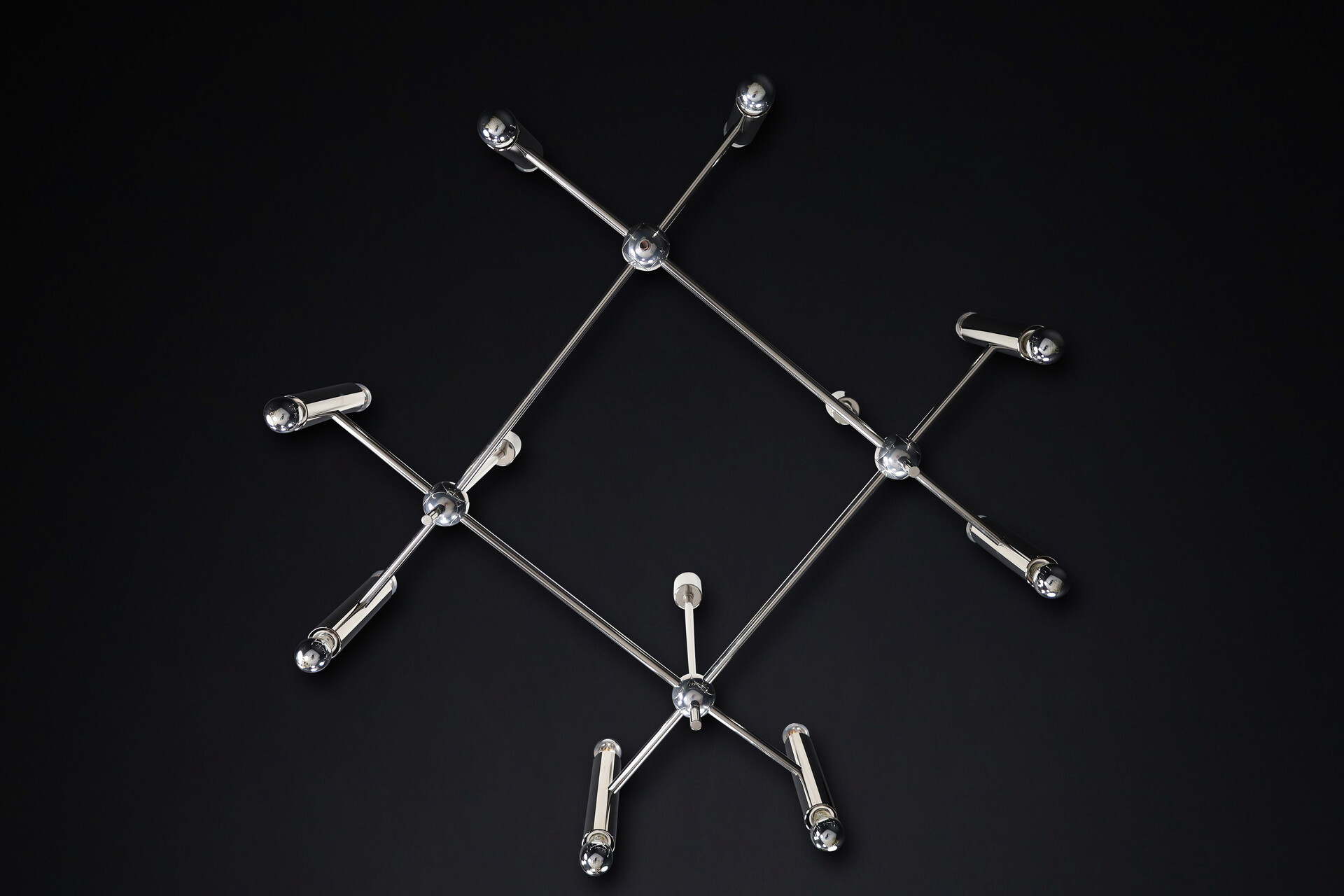 Mid century modern Grande Chandelier in Polished Steel with 16 Lights Germany 1960s Mid-20th century