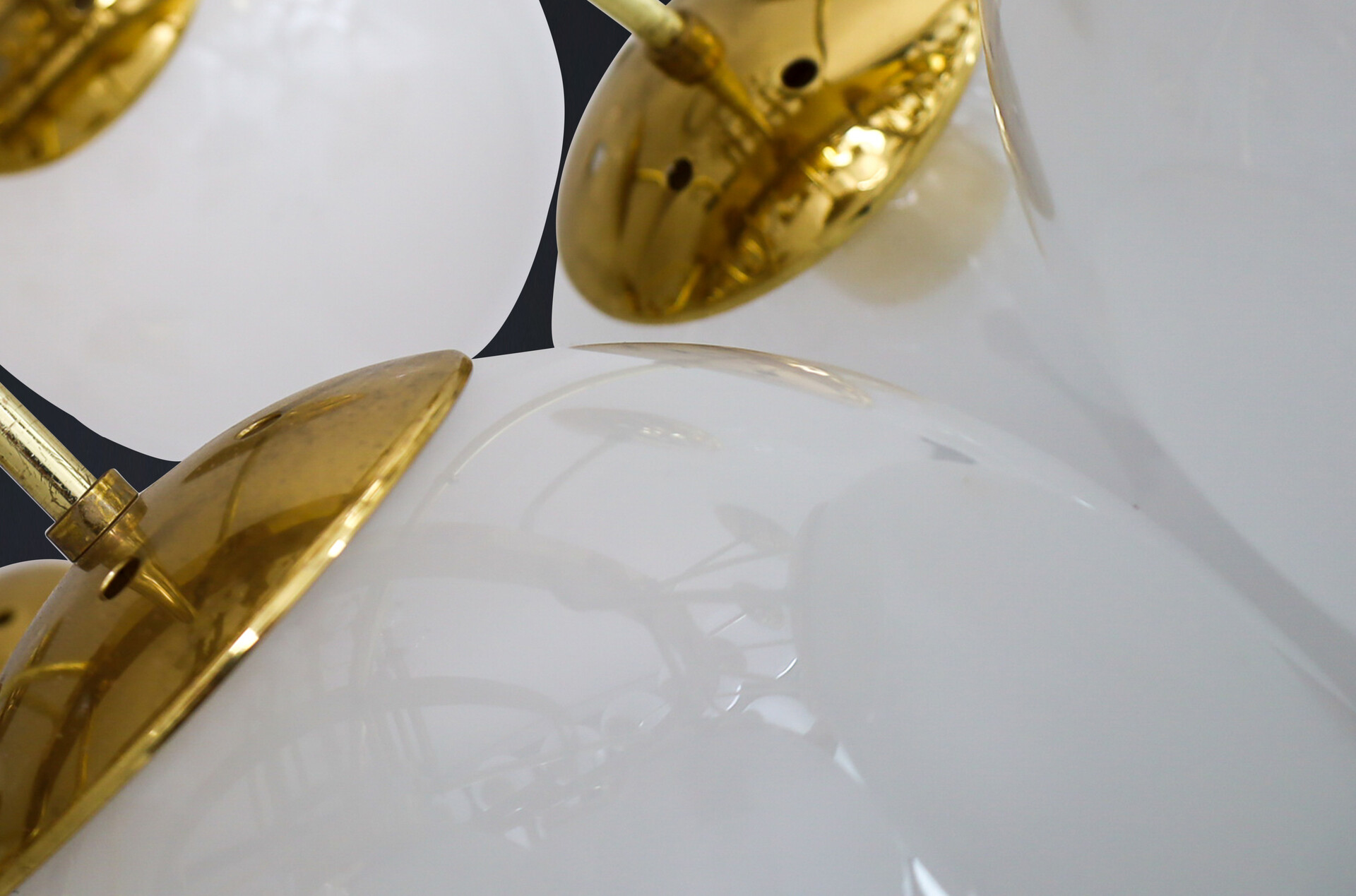 Mid century modern Grande hotel chandelier with brass fixture and hand-blowed frosted glass globes by Preciosa, Czechia 1960s Mid-20th century