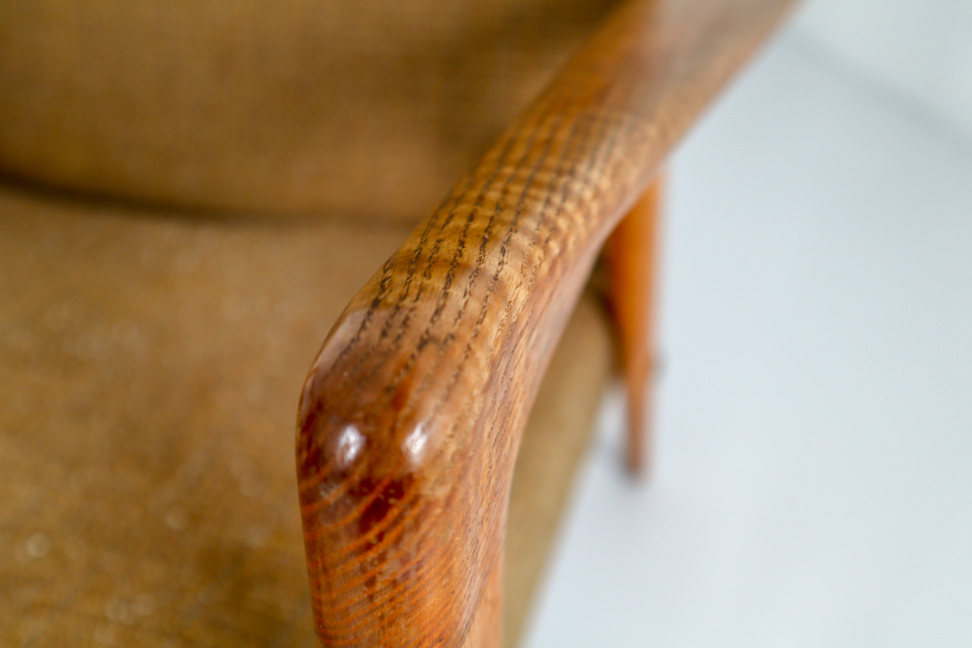 Mid century modern Hardwood Pair of two Hellerau Lounge chairs with original fabric Germany 1950s Mid-20th century