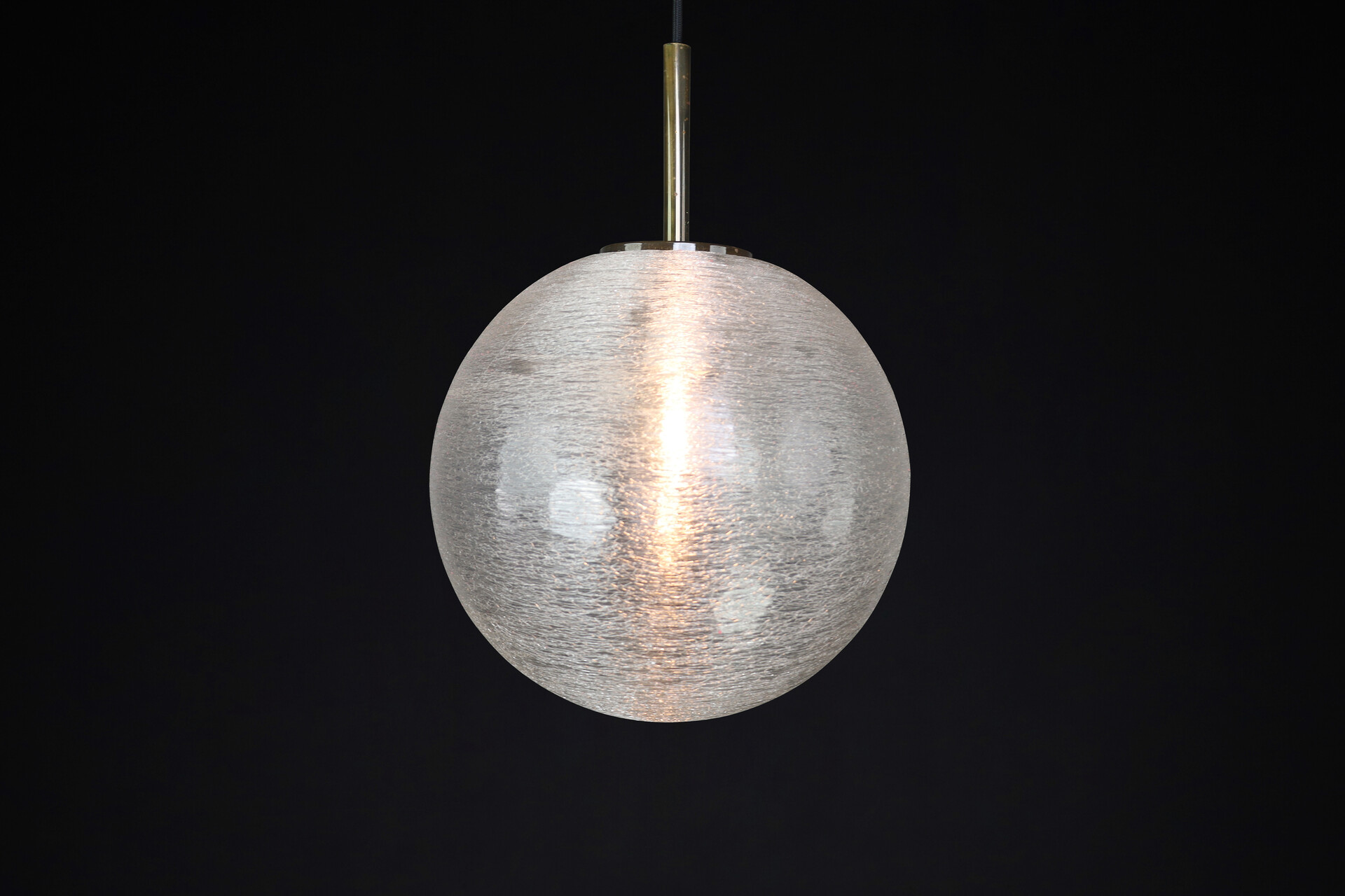 Mid century modern Ice glass and brass pendant by Kaiser Lights Germany 1950s Mid-20th century