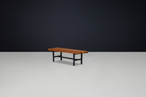 Mid century modern Italian metal and teak slatted bench,1960s Mid-20th century
