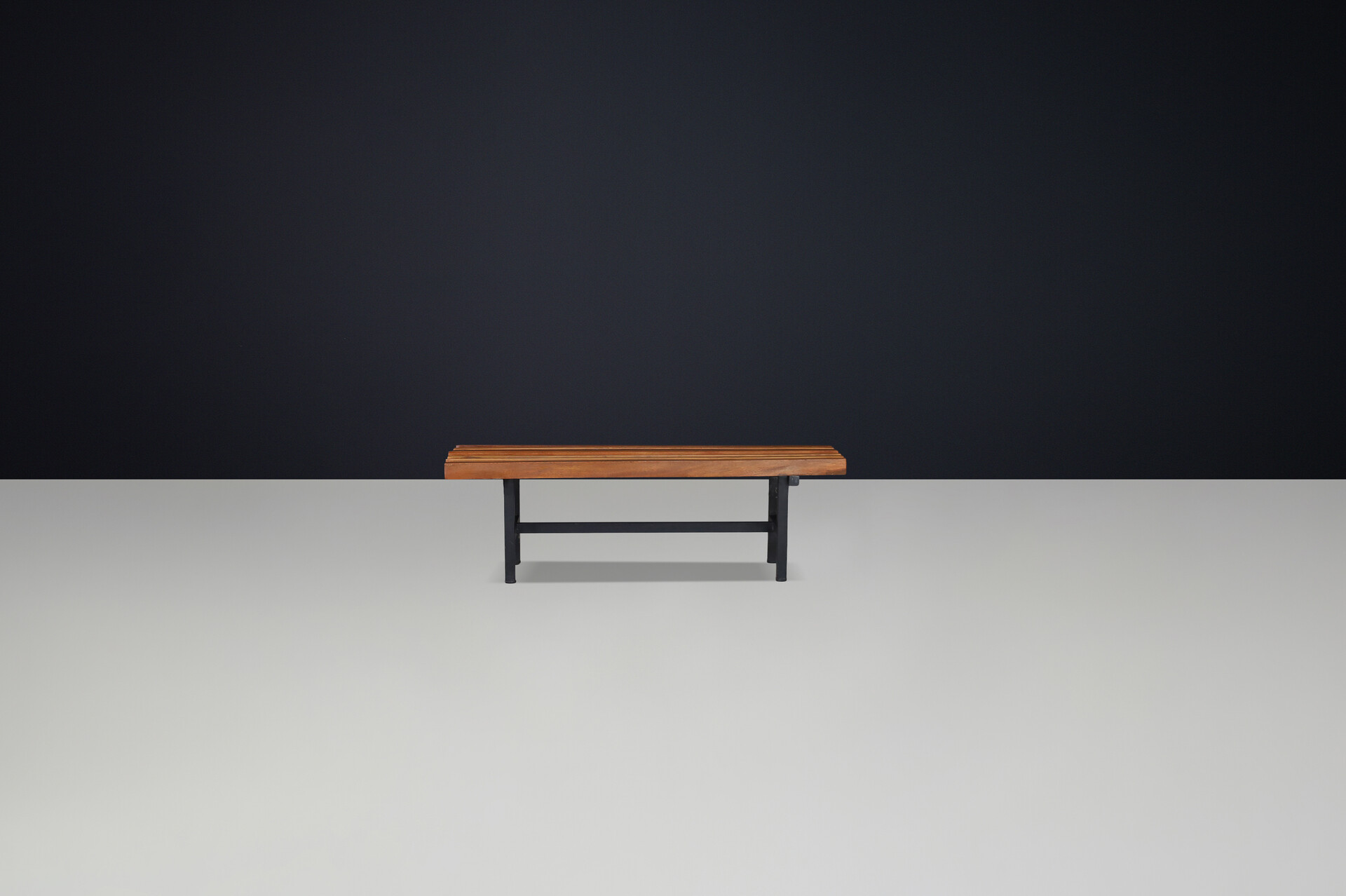 Mid century modern Italian metal and teak slatted bench,1960s Mid-20th century