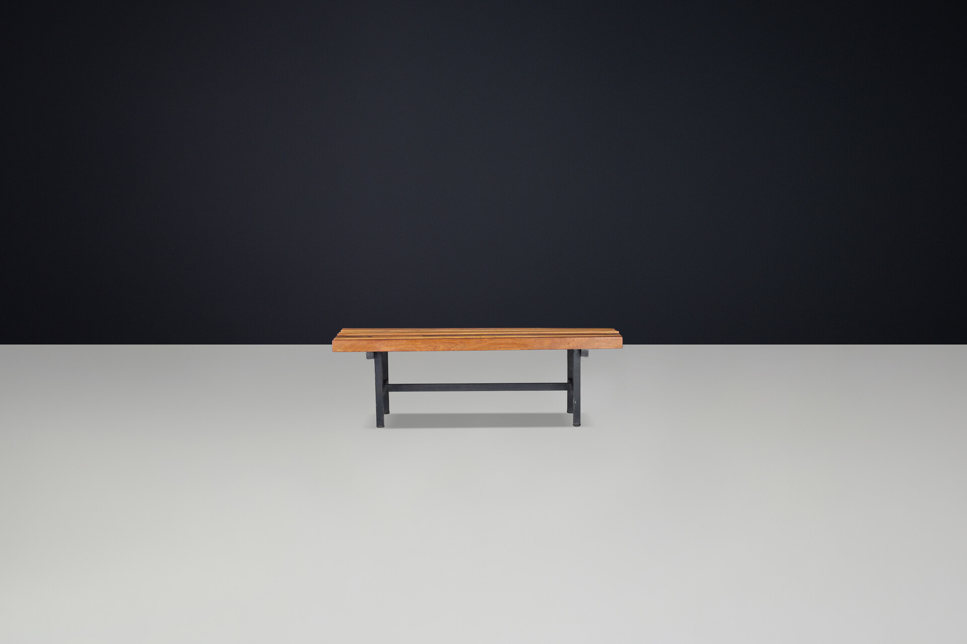 Mid century modern Italian metal and teak slatted bench,1960s Mid-20th century