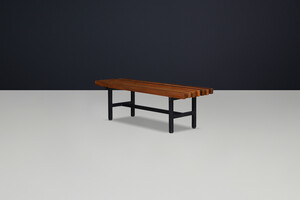 Mid century modern Italian metal and teak slatted bench,1960s Mid-20th century