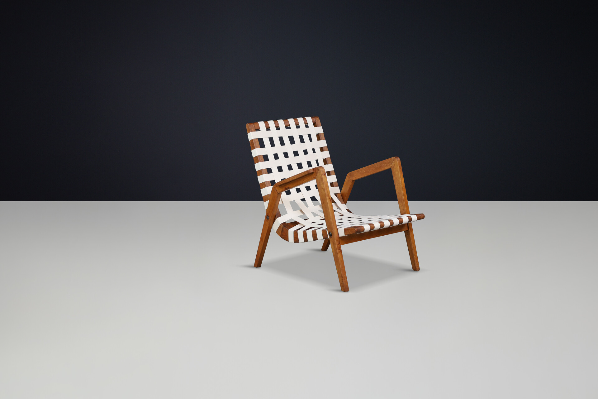 Mid century modern Jan Vanek Easy Chair in Oak ,Canvas and original upholstery , Praque 1930s Mid-20th century