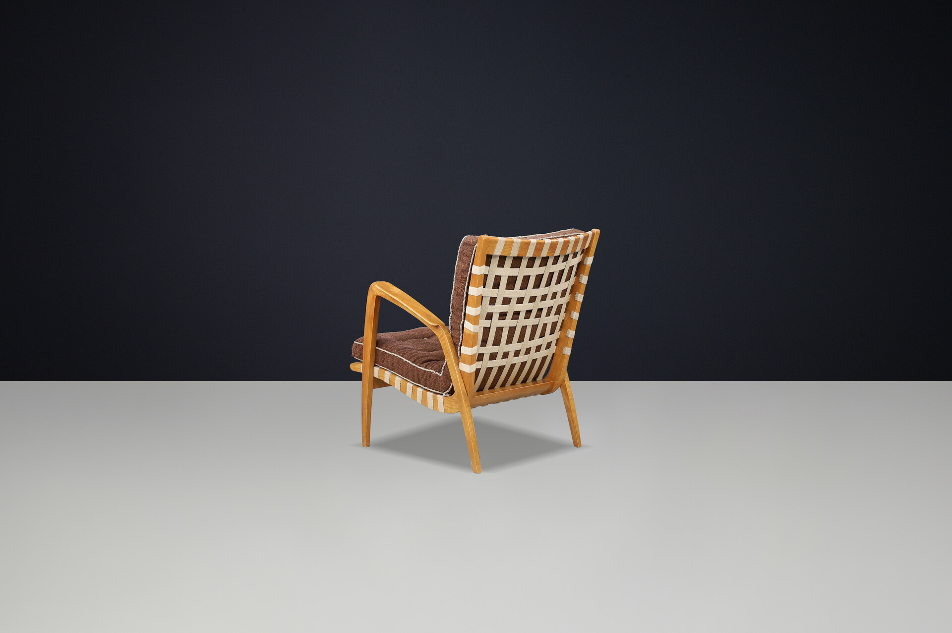 Mid century modern Jan Vanek Easy Chair in Oak ,Canvas and original upholstery , Praque 1930s Mid-20th century