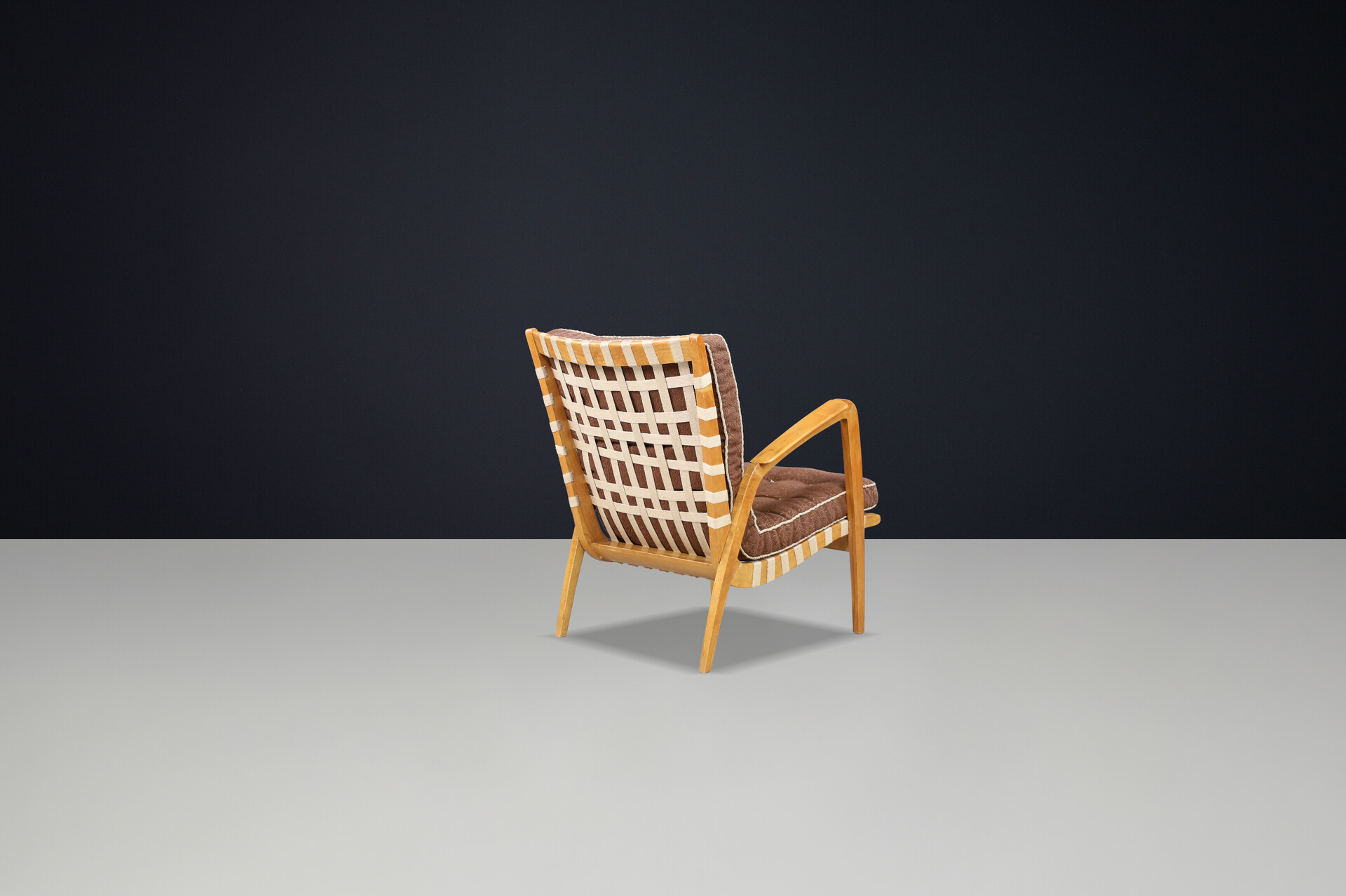 Mid century modern Jan Vanek Easy Chair in Oak ,Canvas and original upholstery , Praque 1930s Mid-20th century