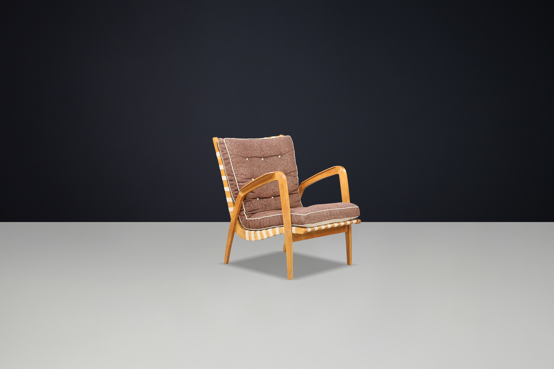 Mid century modern Jan Vanek Easy Chair in Oak ,Canvas and original upholstery , Praque 1930s Mid-20th century