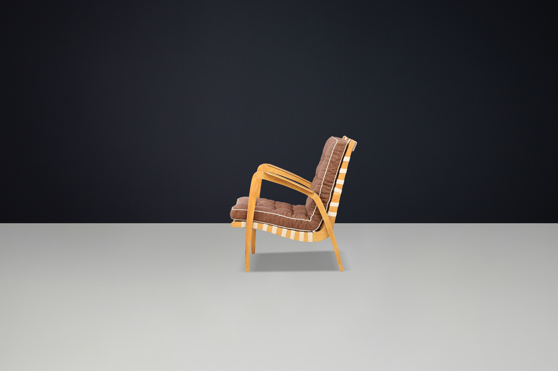 Mid century modern Jan Vanek Easy Chair in Oak ,Canvas and original upholstery , Praque 1930s Mid-20th century