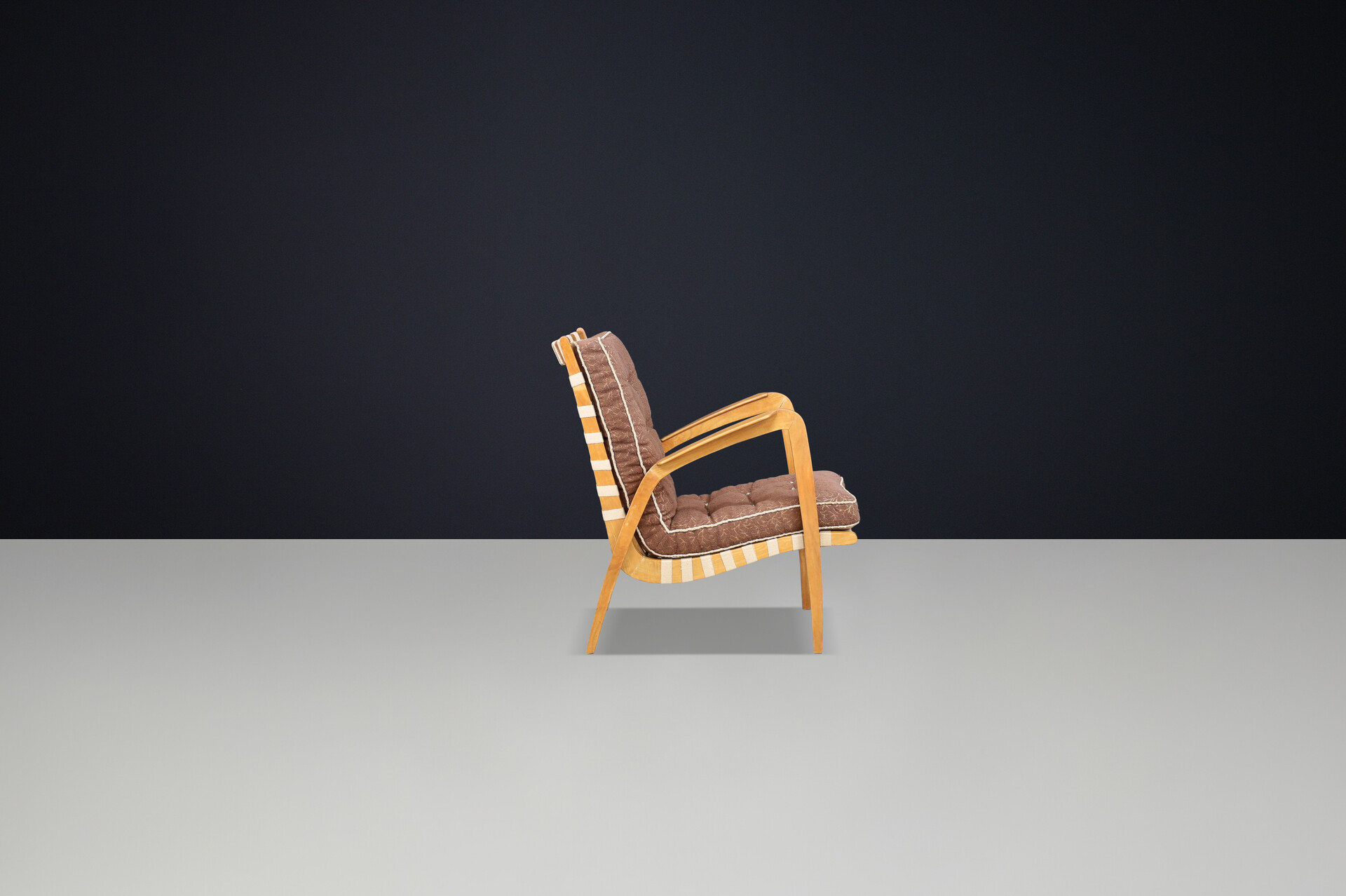 Mid century modern Jan Vanek Easy Chair in Oak ,Canvas and original upholstery , Praque 1930s Mid-20th century