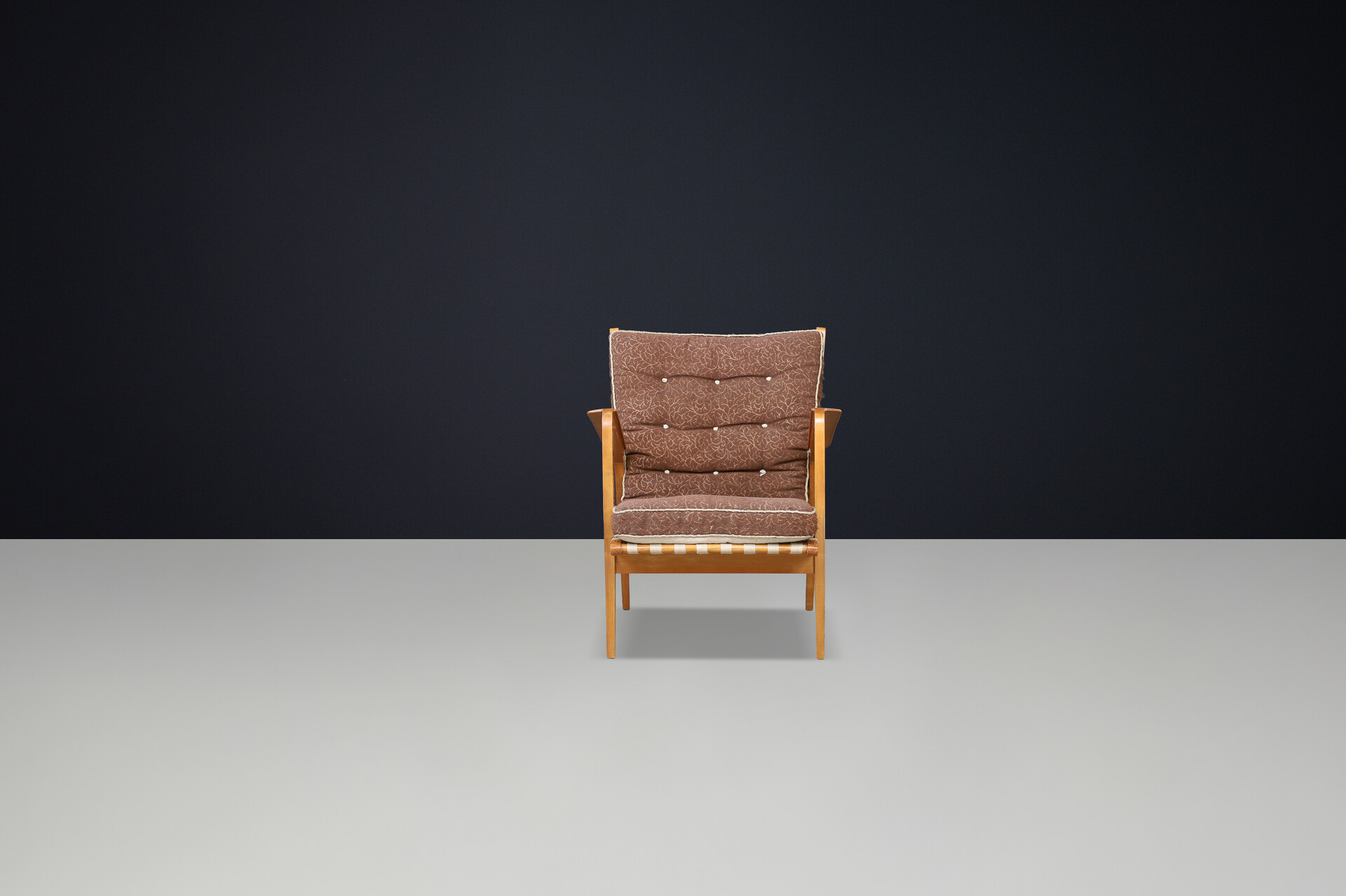 Mid century modern Jan Vanek Easy Chair in Oak ,Canvas and original upholstery , Praque 1930s Mid-20th century