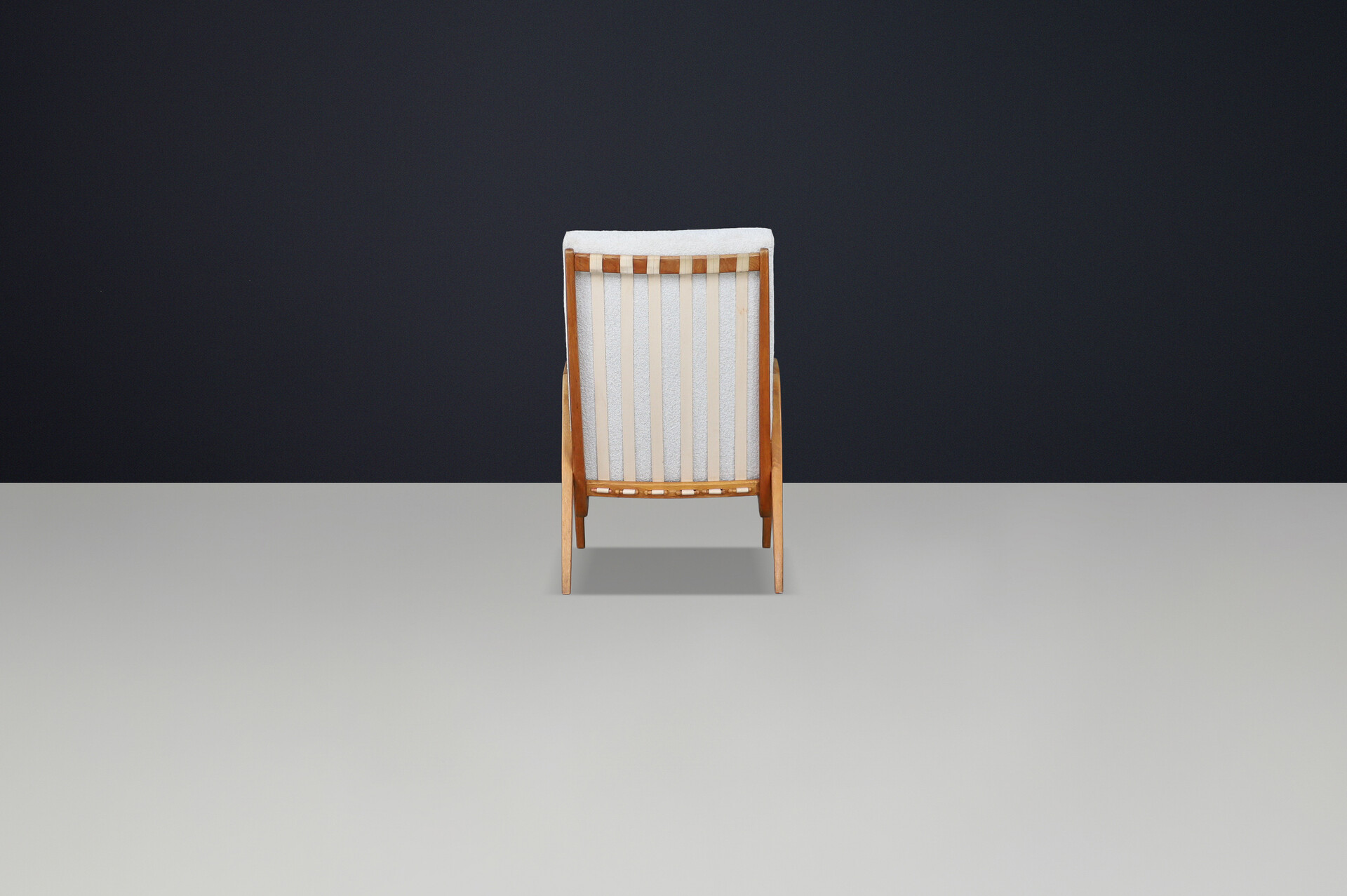 Mid century modern Jan Vanek Highback lounge-Arm chairs In Oak and new Boucle fabric 1940s Early-20th century