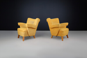 Mid century modern Jindrich Halabala Lounge Chairs in oker Upholstery, 1950s Mid-20th century