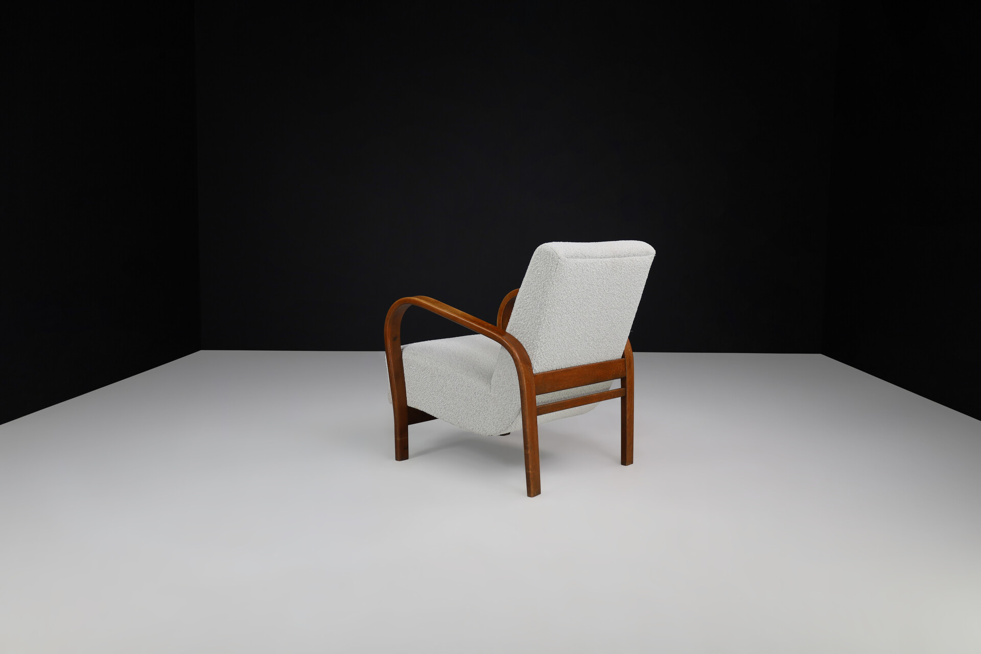 Mid century modern Karel Koželka & Antonín Kropácek Bentwood Armchairs in Re-Upholstered in Bouclé, 1950s Mid-20th century