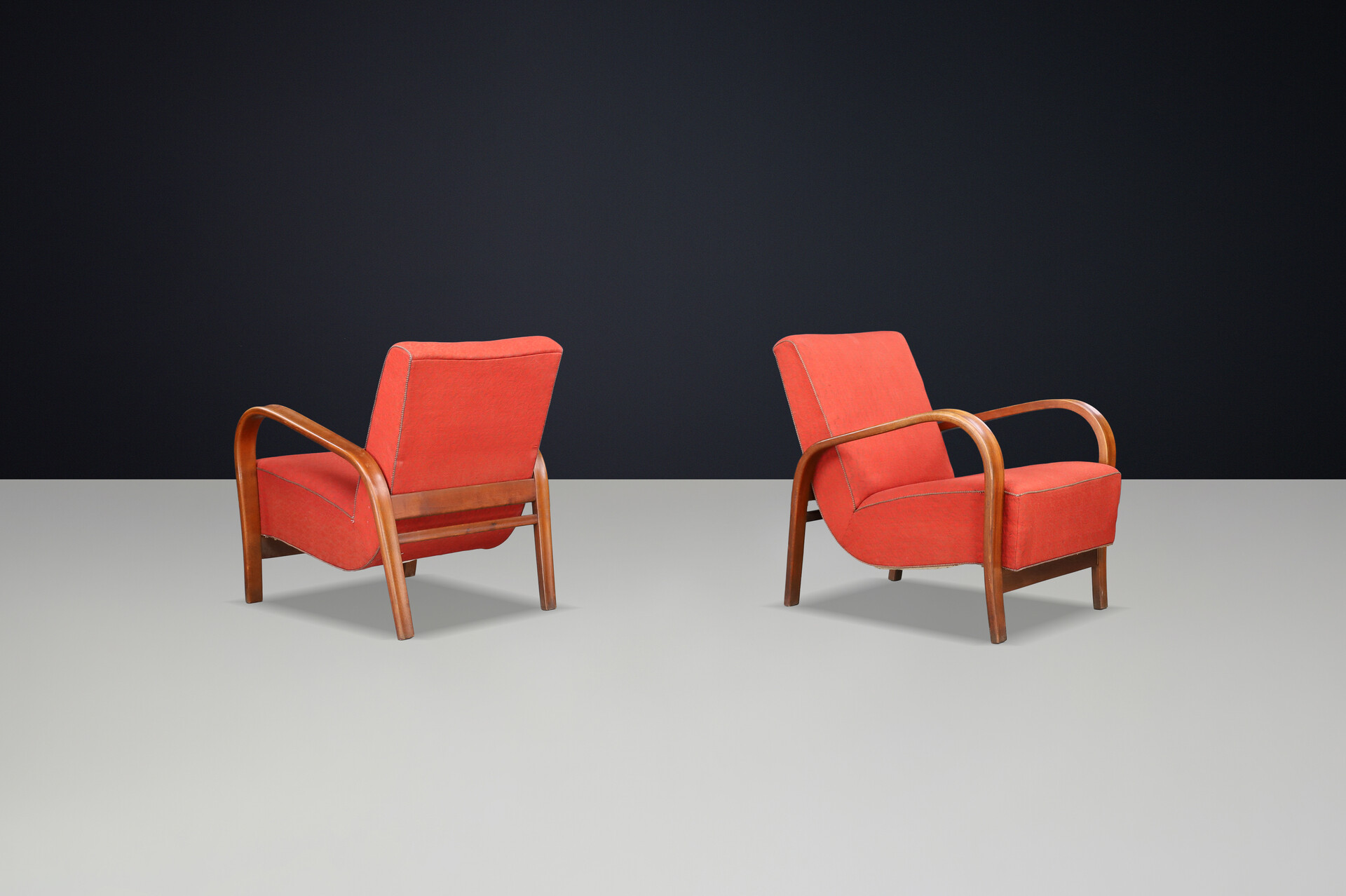 Mid century modern Karel Koželka & Antonín Kropácek patinated Bentwood Armchairs Prague 1940s Mid-20th century