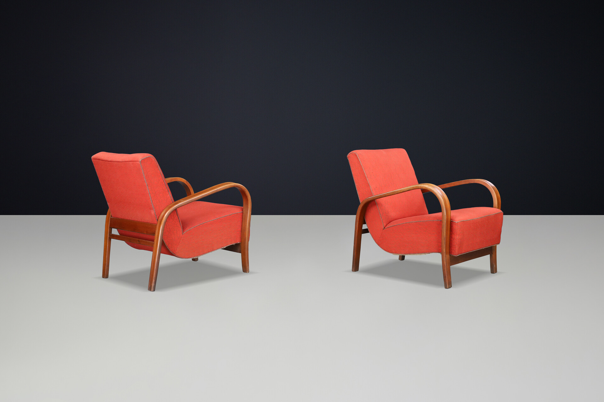 Mid century modern Karel Koželka & Antonín Kropácek patinated Bentwood Armchairs Prague 1940s Mid-20th century