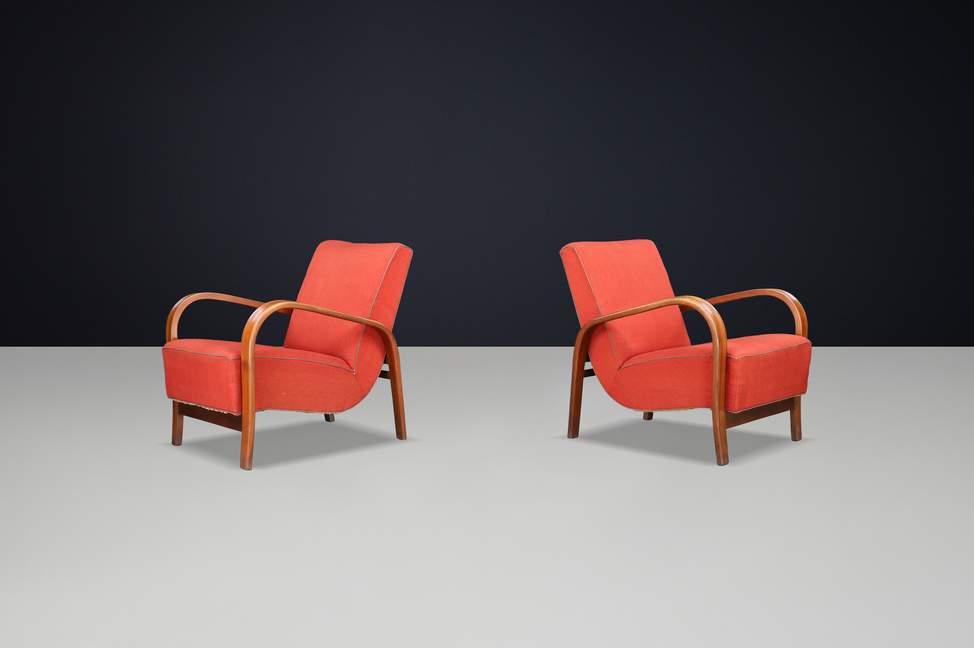 Mid century modern Karel Koželka & Antonín Kropácek patinated Bentwood Armchairs Prague 1940s Mid-20th century